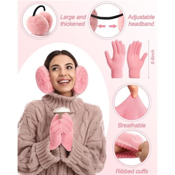 4 Pcs Winter Beanie Hat Scarf Gloves Set - Picture 2 of 5